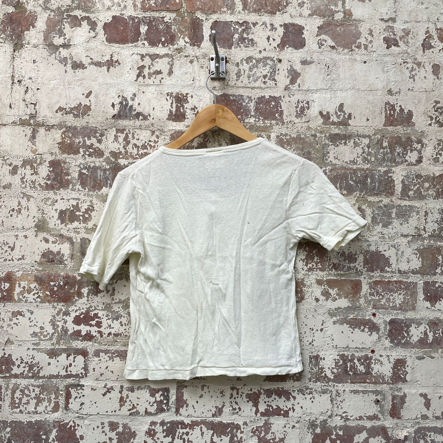 Vintage 1970s 1980s Cream Button t-Shirt Top