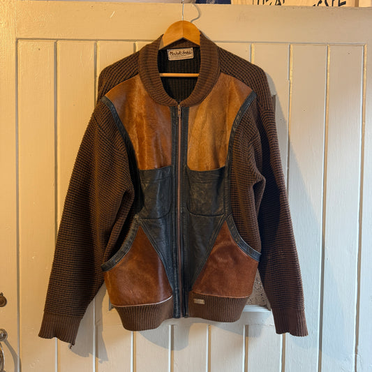 1970s Suede Knitted Italian Zip Up Bomber Jacket