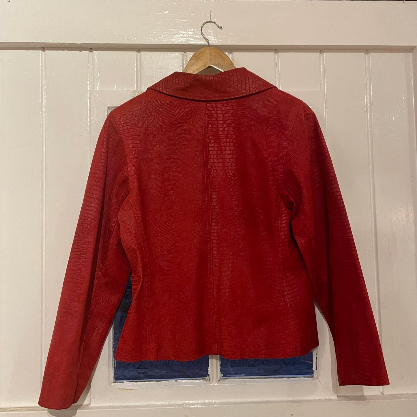 1990s Y2K Red Snake Skin Style Italian Leather Suede Jacket