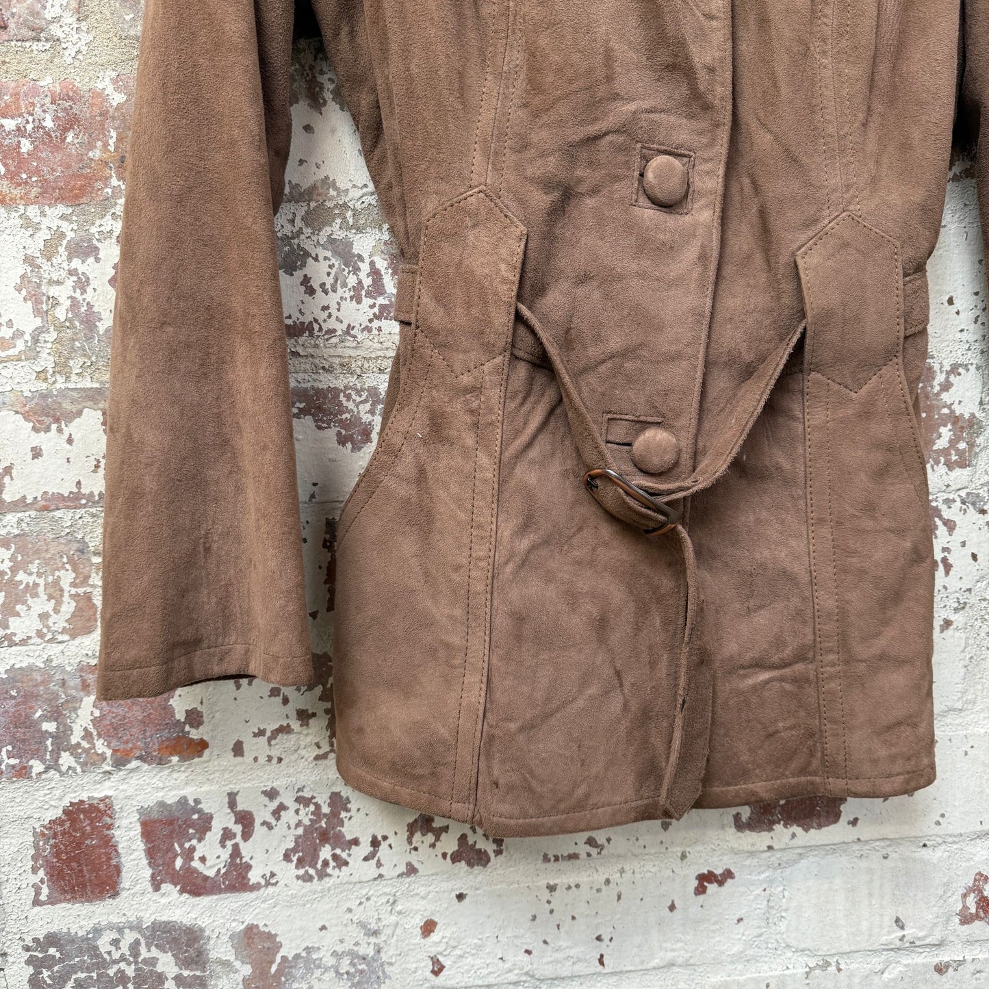 1970s Brown Belted Suede Leather Jacket