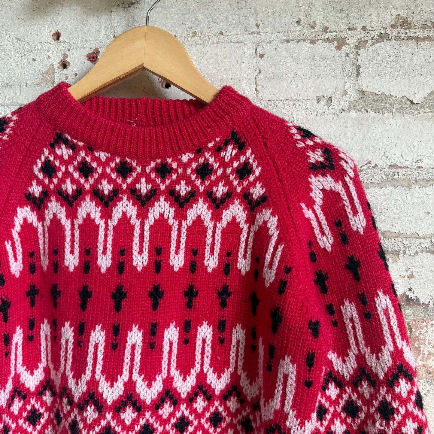 1970s Red Knitted Italian Aztec Knitted Jumper