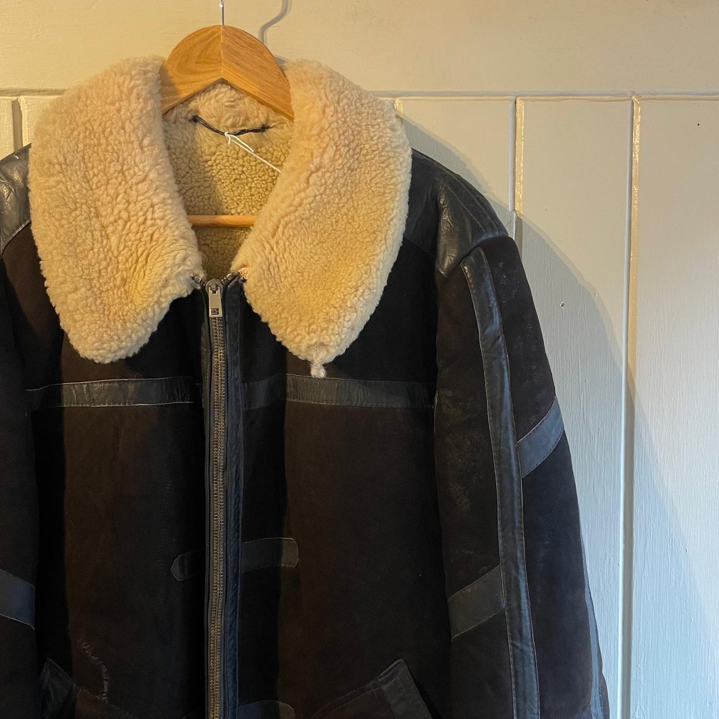 1960s Dark Brown Leather Sheepskin Fur Flight Jacket Coat