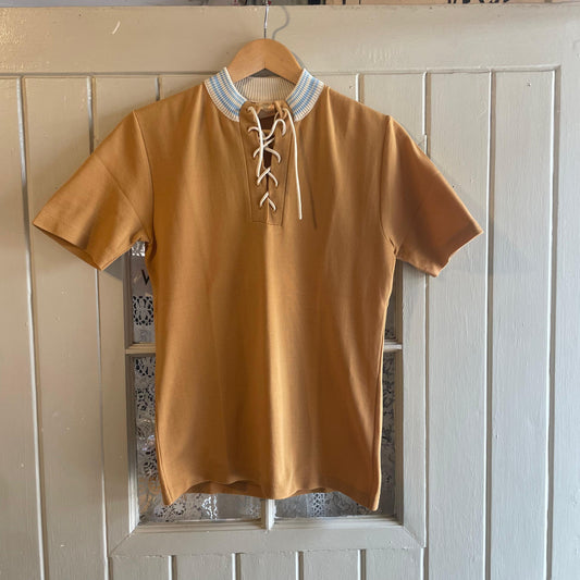 1970s Beige Lace Tie Italian Shirt
