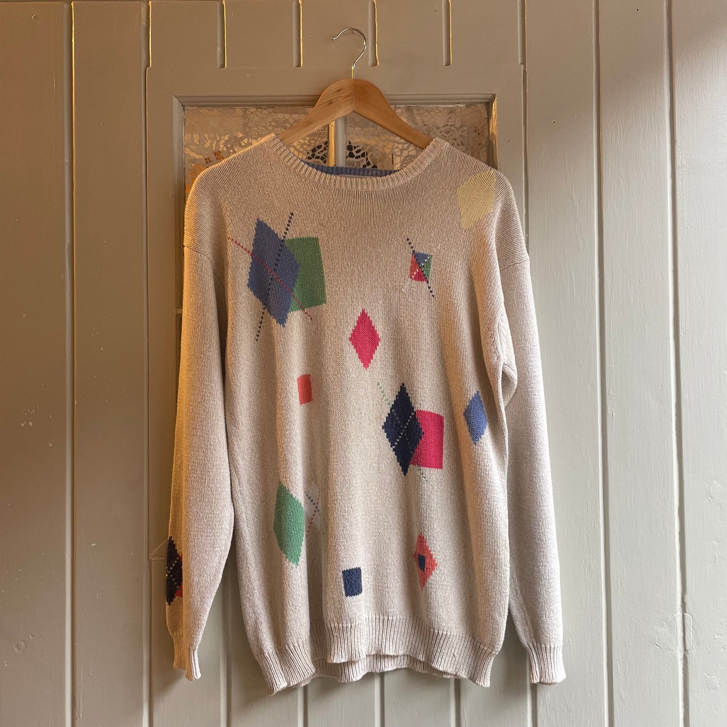 1990s Cream Alice Collins Shape Design Knitted Jumper