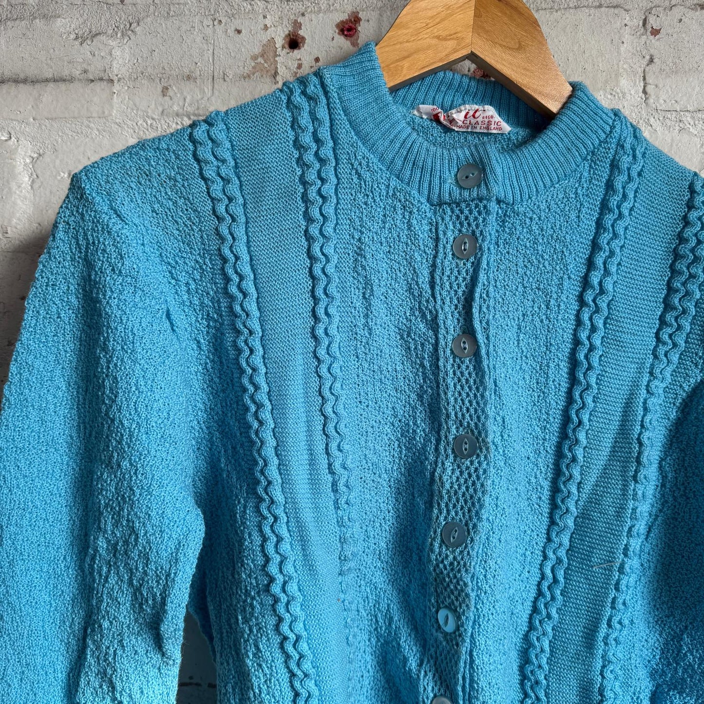 1950s Blue Wool British Knitted Cardigan