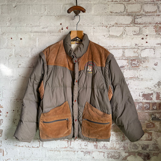 1980s Grey Down Filled Suede FILA Puffer Jacket