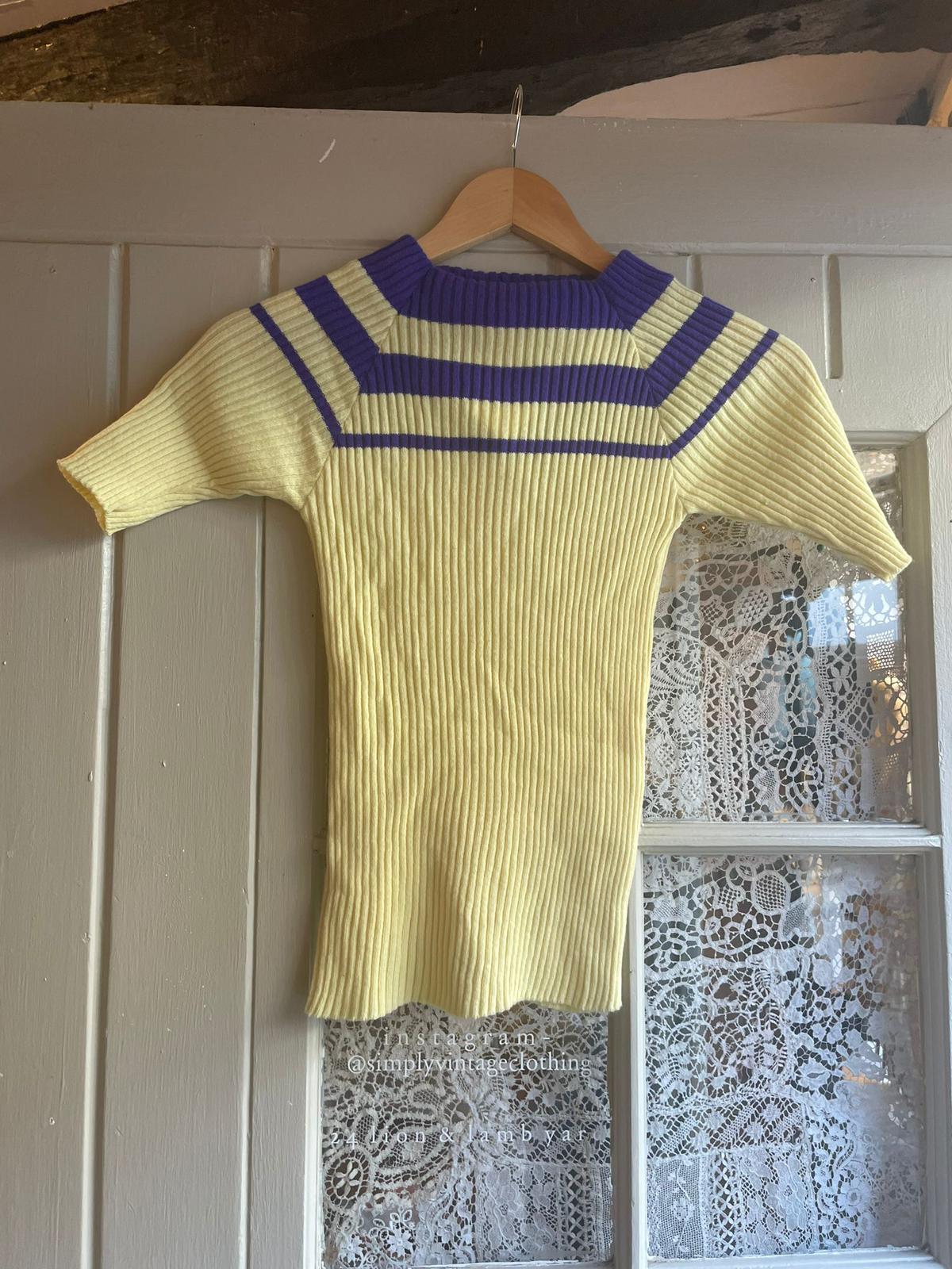 1970s Yellow and Purple Knitted Jumper Top