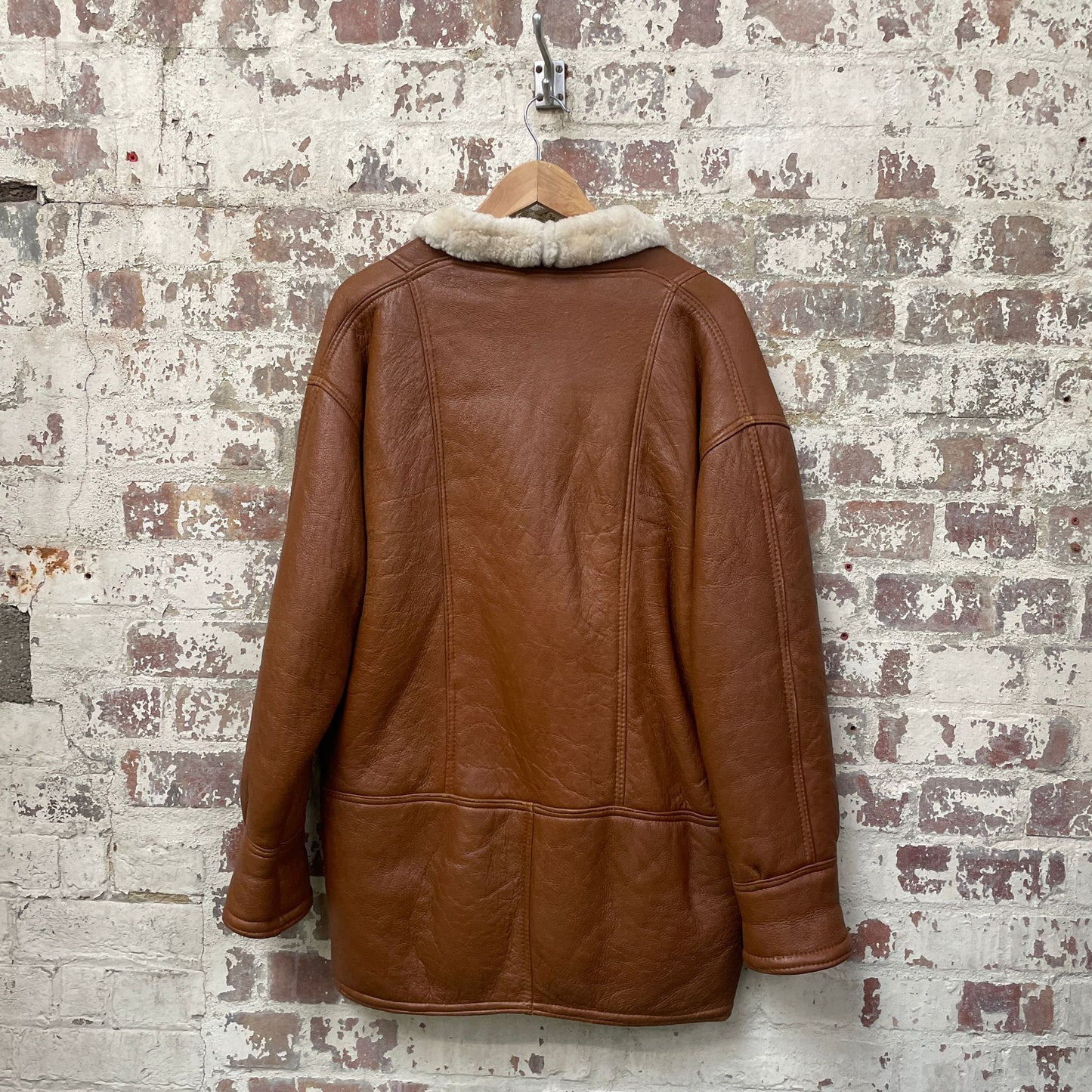 Vintage 1970s 1980s Brown leather Sheepskin Bomber Flight jacket Coat