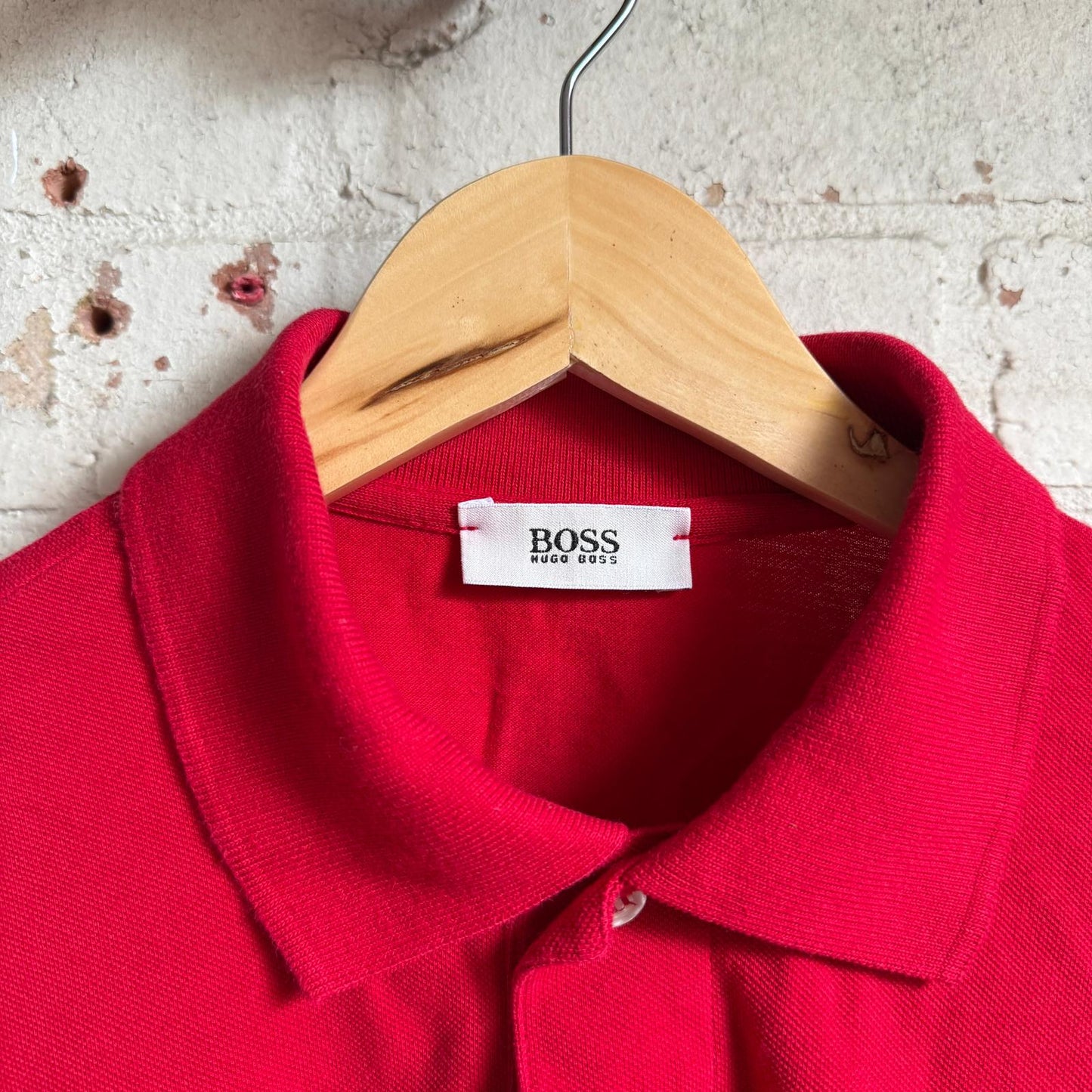 1980s Red Hugo Boss Polo Shirt Top