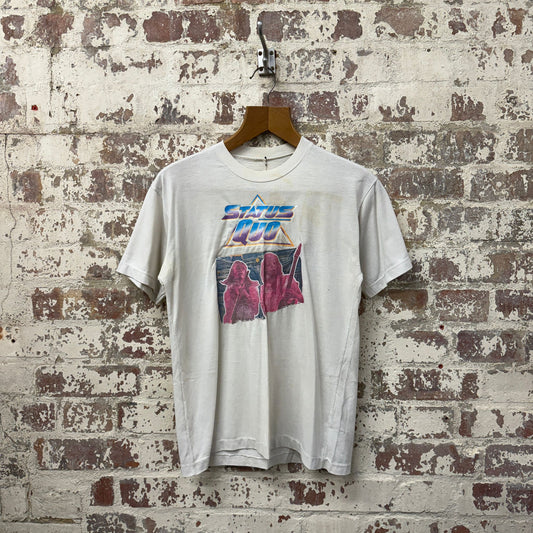 1980s 1986 White Status Quo Graphic Band T-shirt