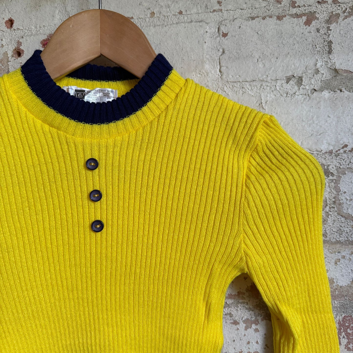1970s Yellow Button Knitted Long Sleeve Top