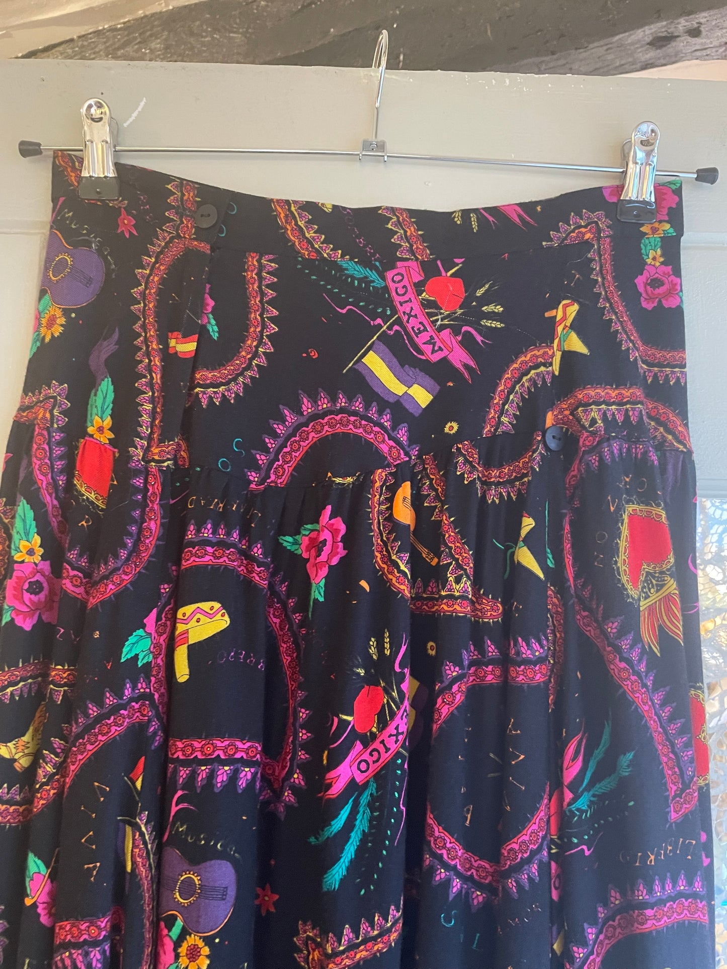 1980s Black ‘Mexican’ Patterned Skirt