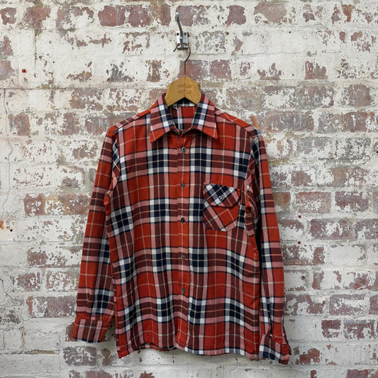 1970s Orange Checkered Button Up Shirt