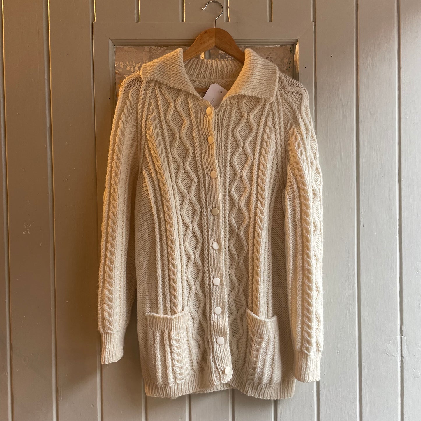 1980s Cream Cable Knitted Cardigan Jumper