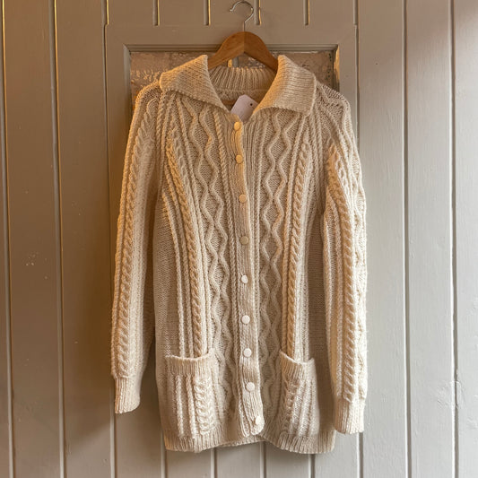 1980s Cream Cable Knitted Cardigan Jumper
