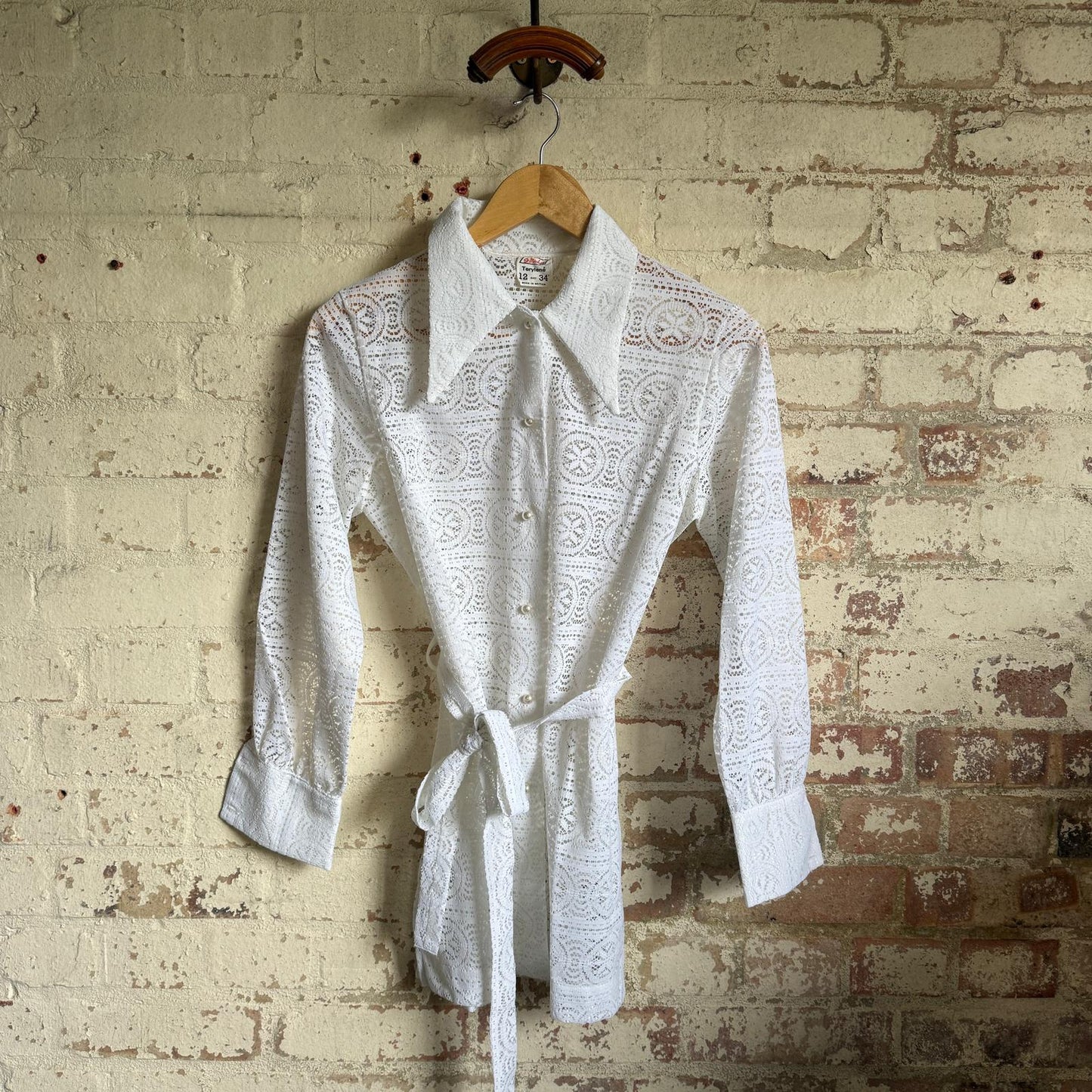 1970s White St Michaels Patterned Blouse Shirt