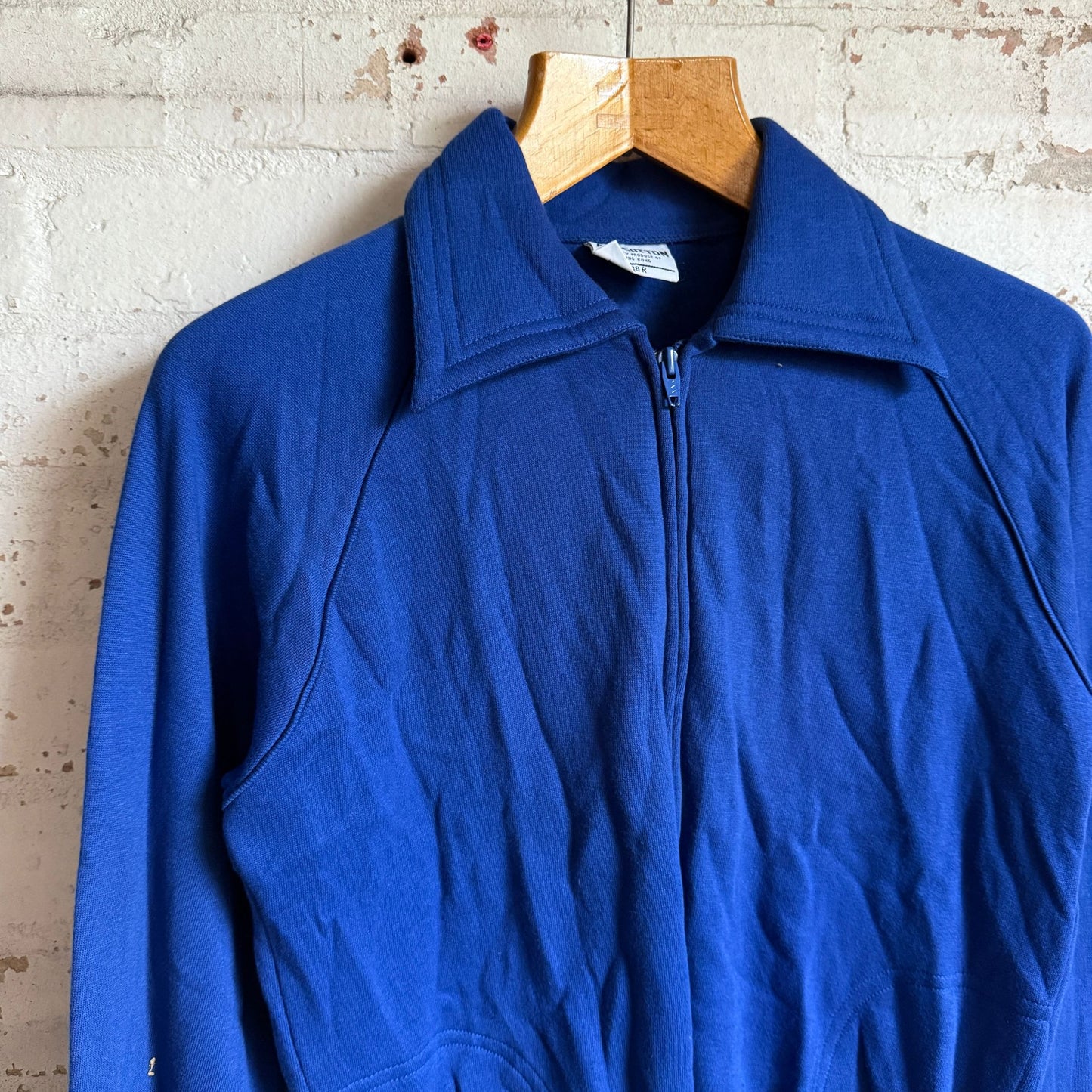 1980s Navy British Cotton Zip Up Sweatshirt