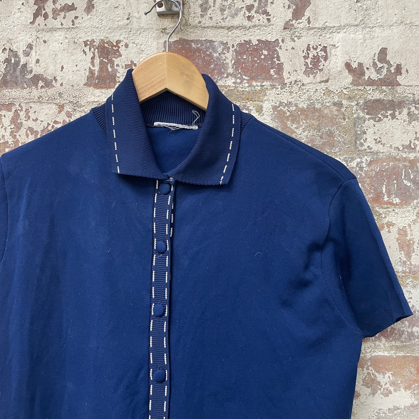 Vintage 1970s 1980s Navy Blue Button Up Shirt