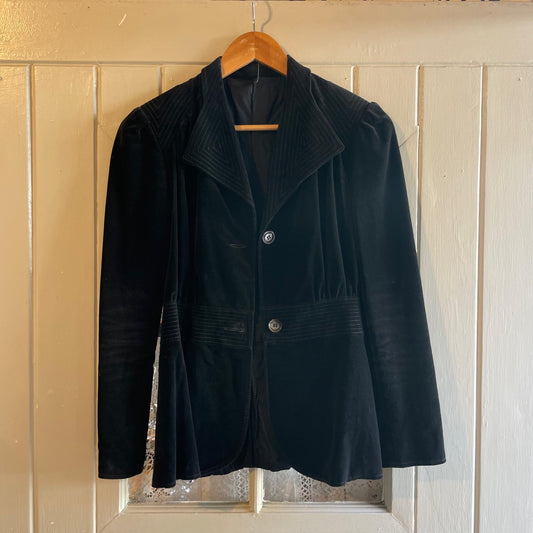 1970s Black Embroidered Velvet Suede Blazer Jacket