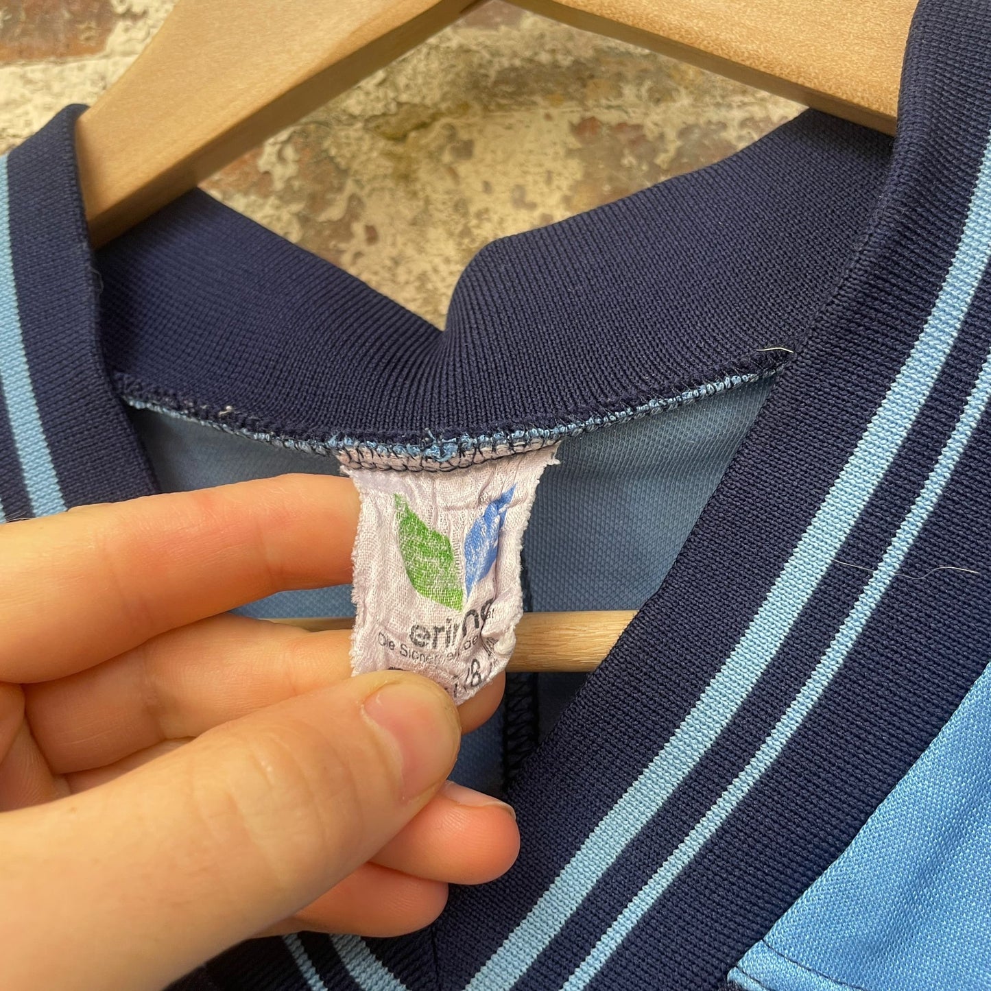 vintage 1970s 1980s Blue long Sleeve Print Template Shirt Top