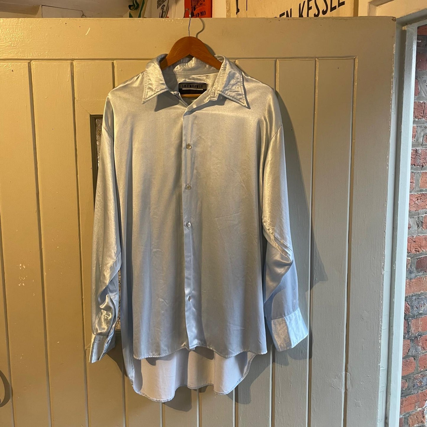 1970s Light Grey Satin Button Up Shirt