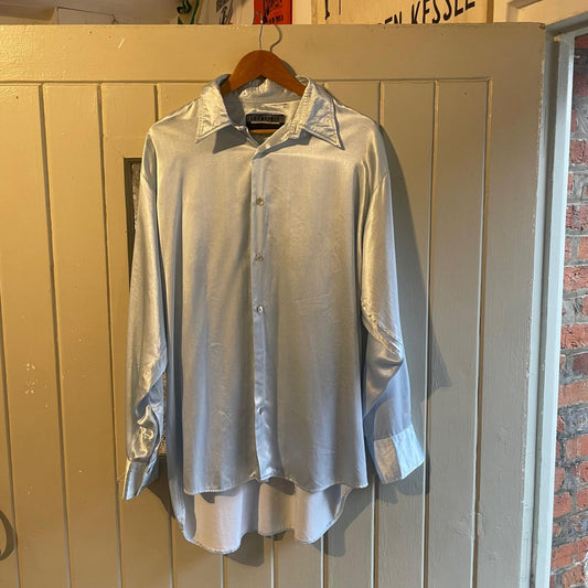 1970s Light Grey Satin Button Up Shirt
