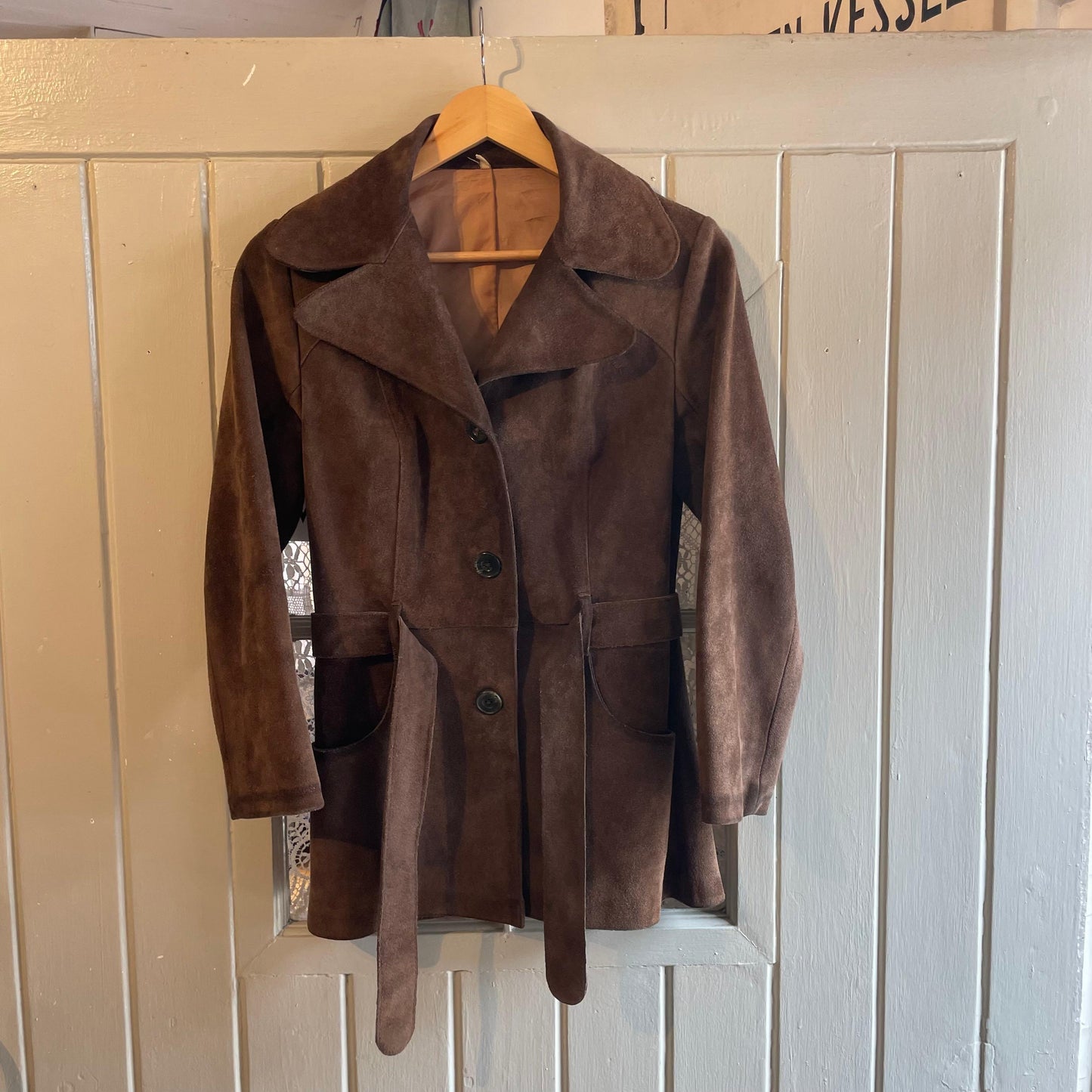 1960s Dark Brown Suede Leather Belted Jacket