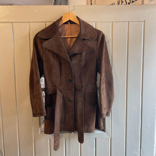1960s Dark Brown Suede Leather Belted Jacket