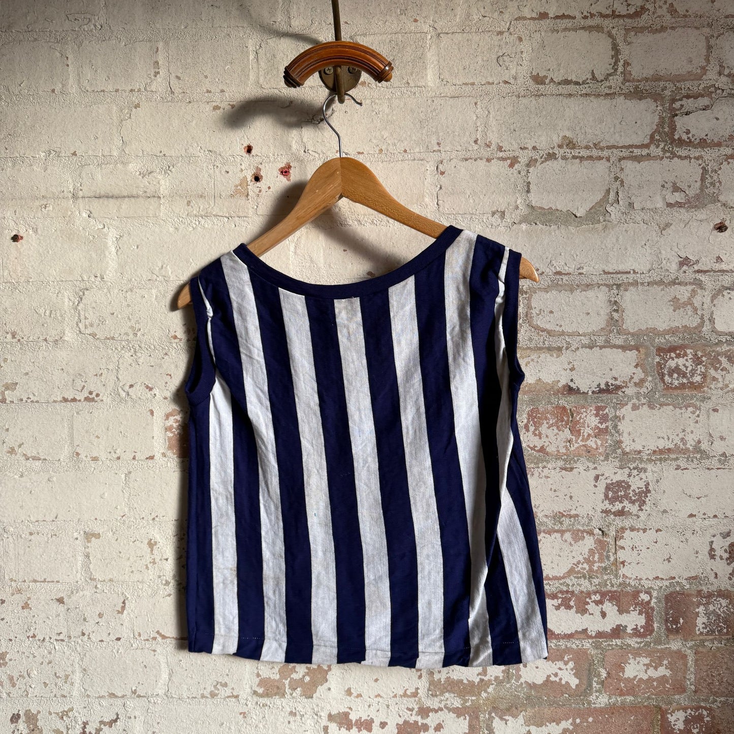 1970s Blue and White Stripe Vest Top