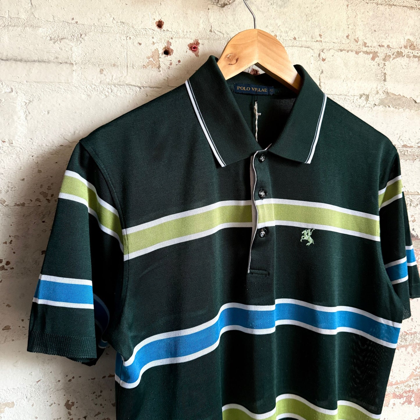 1980s Forest Green Striped Polo Shirt