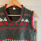 1970s Dark Green Graphic Print Knitted Tank Top