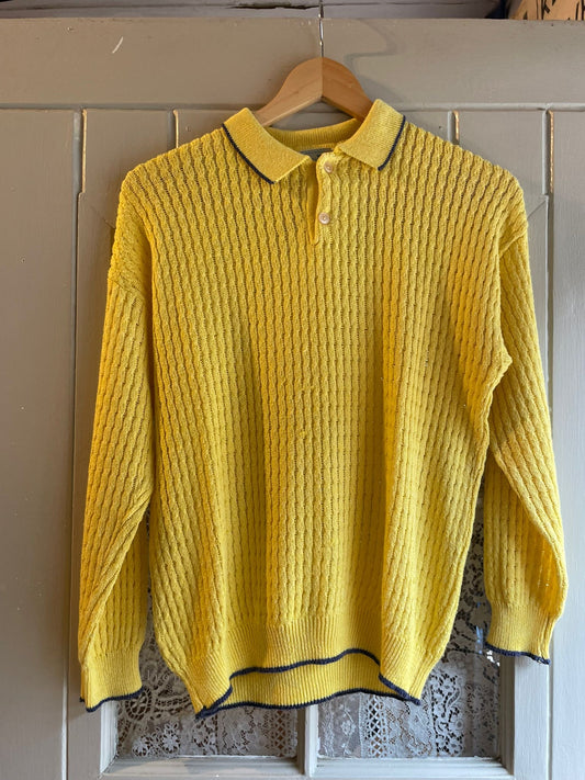 1970s Yellow Knitted Italian Polo Shirt Jumper