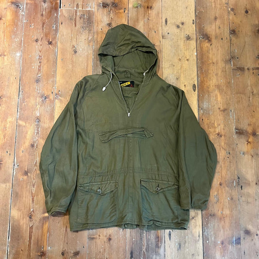 1960s Khaki Green British Cotton Pullover Smock Jacket Coat