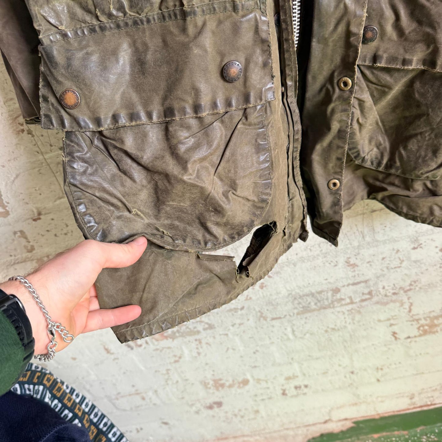 1980s Green Barbour Waxed Jacket Coat