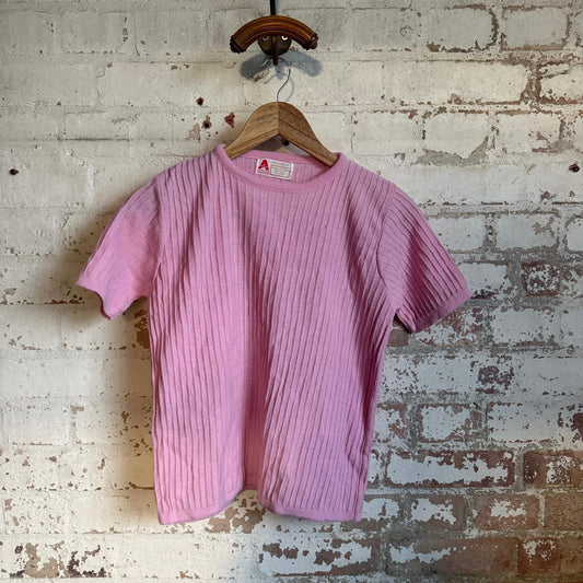 1970s Pink Knitted Short Sleeved Jumper T-Shirt