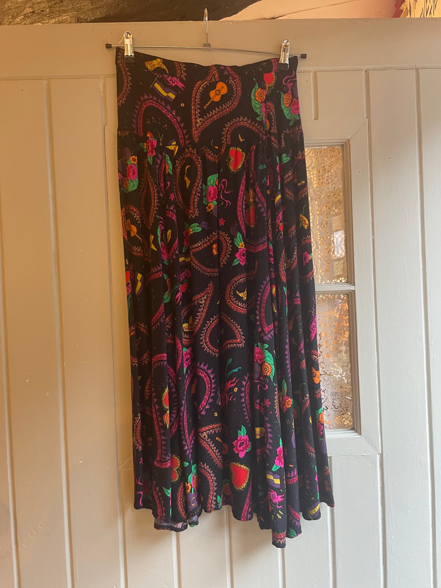 1980s Black ‘Mexican’ Patterned Skirt