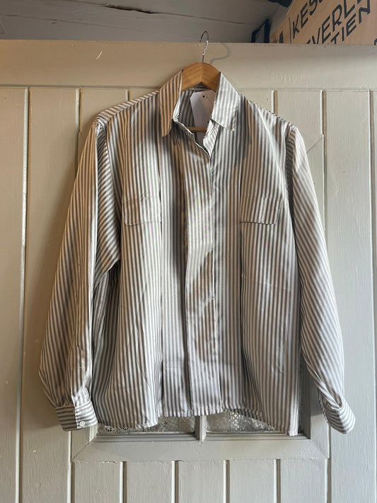 1980s Striped Button Jaeger Shirt Blouse