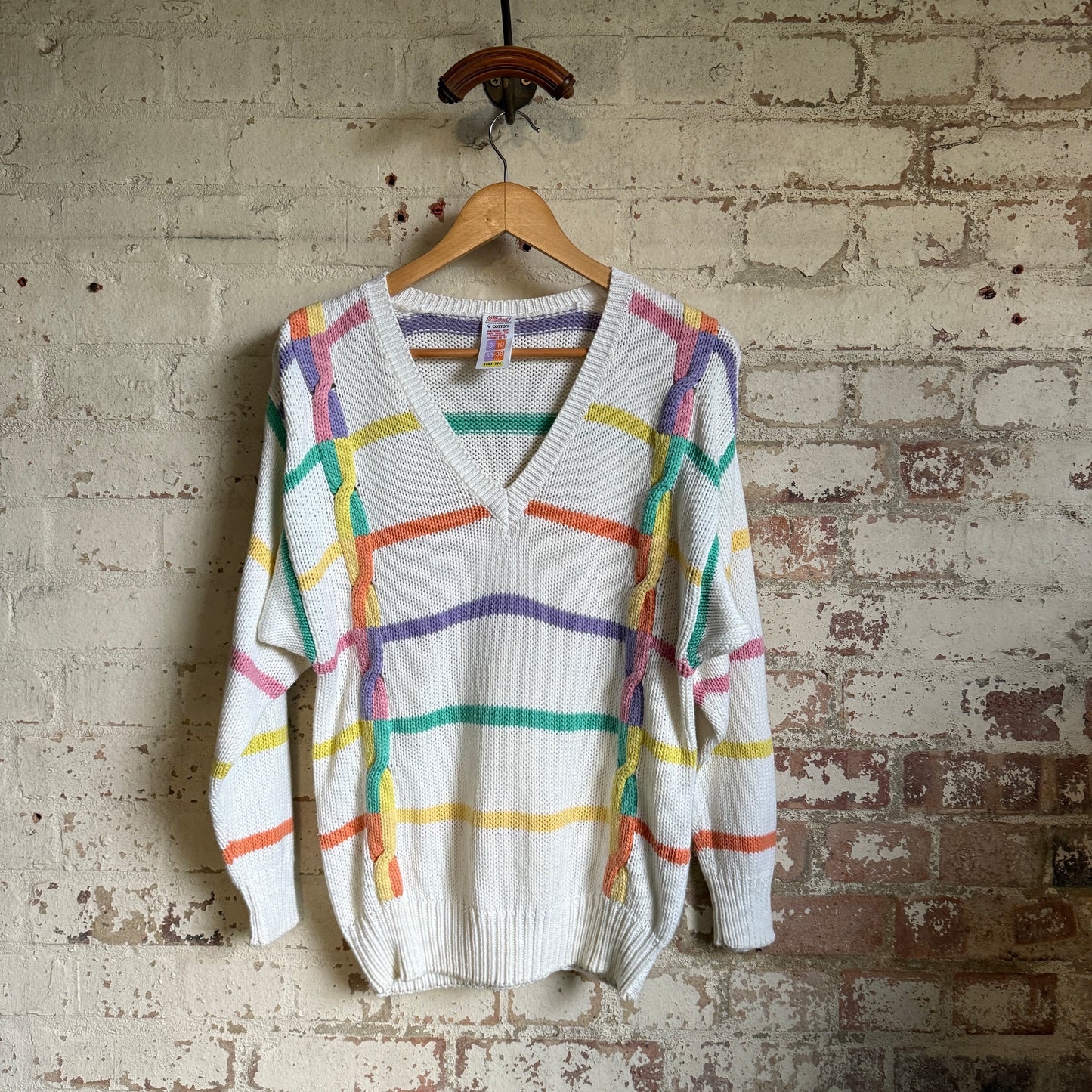 1980s White St Michael’s Knitted Striped Jumper