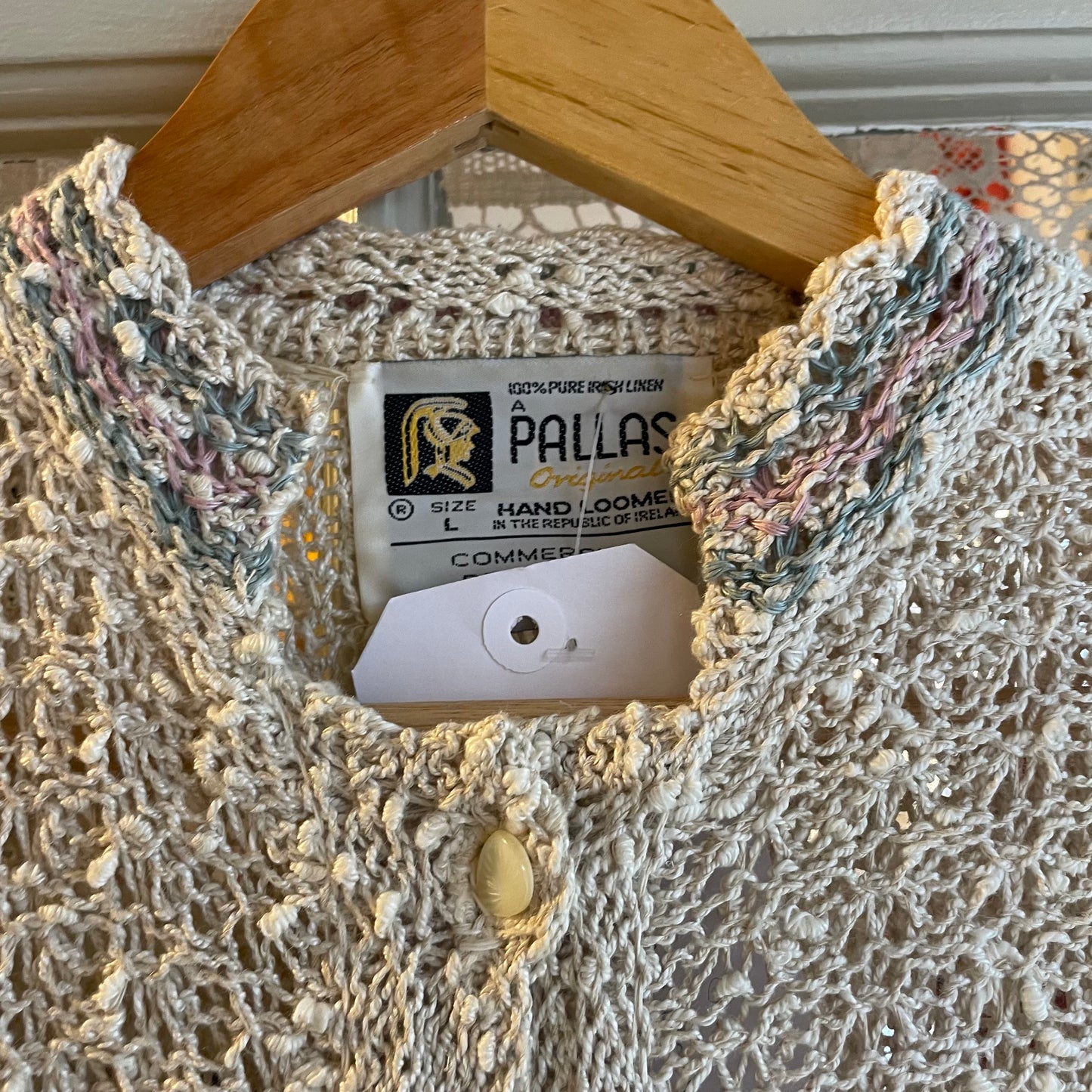 1970s beige Irish Linen Knitted Tie Waist Jumper