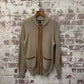1970s Beige Italian Knitted Suede Zip Up Track Top Jumper