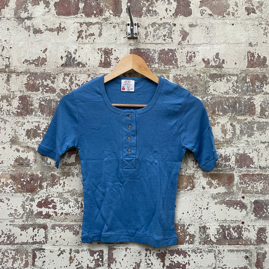 Vintage 1970s 1980s Blue Button T-Shirt