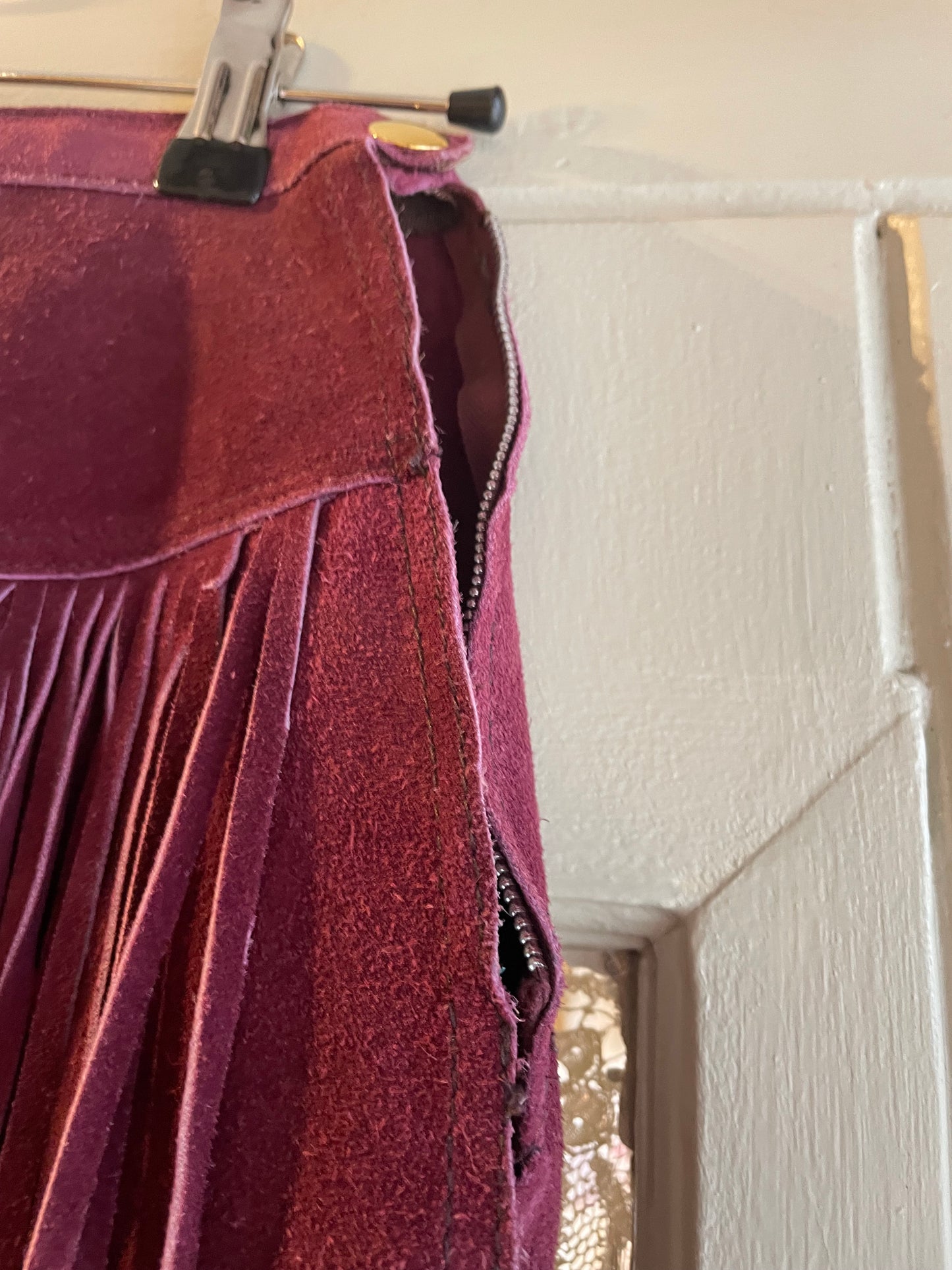 1970s Maroon Red Suede Tassel Skirt
