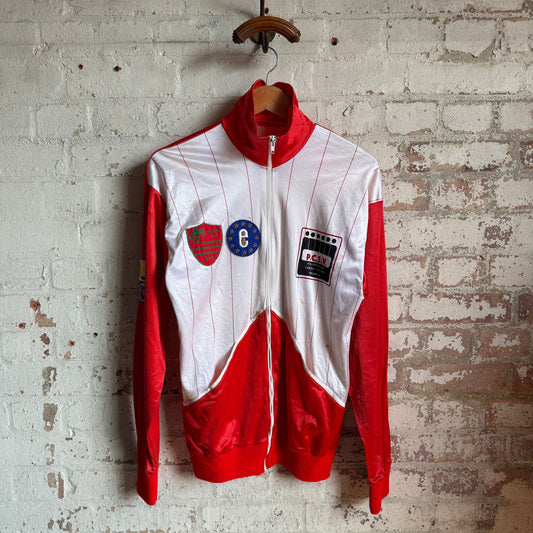 1980s Italian Red and White Zip Up Track Top
