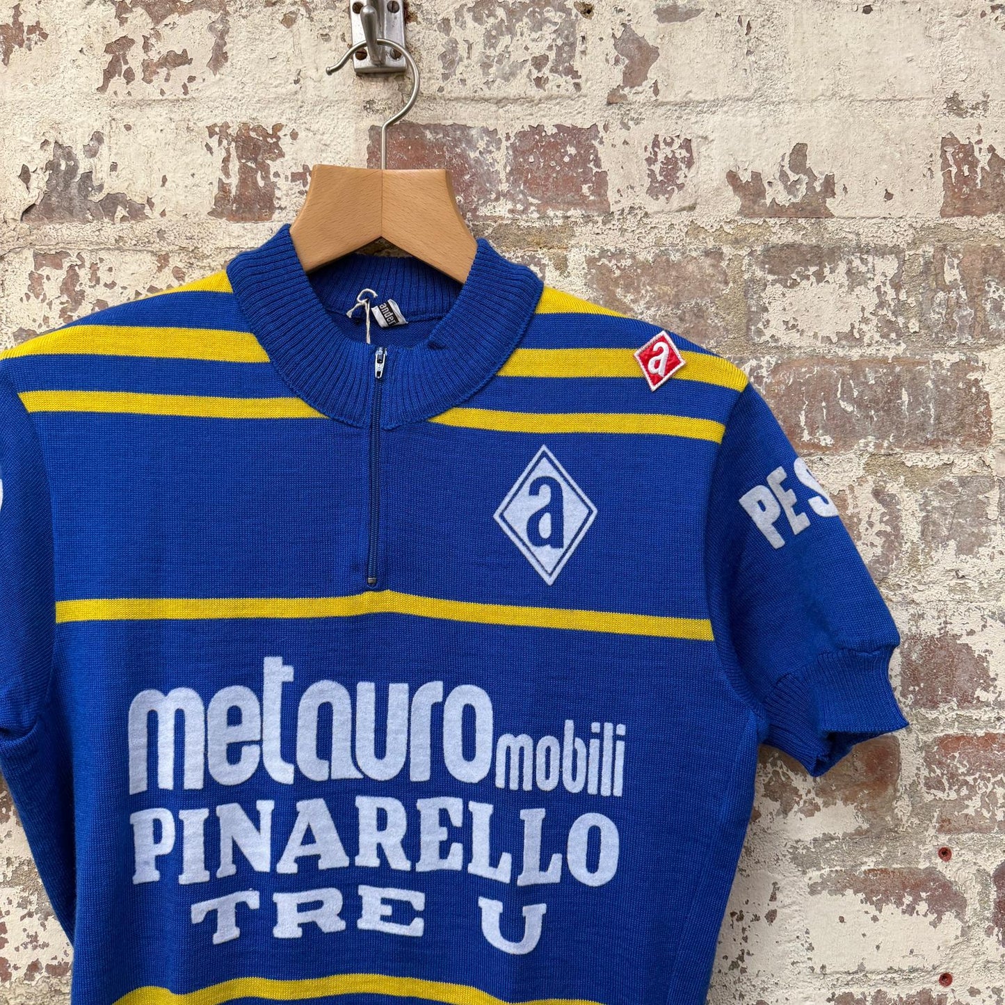 1970s Blue Cycling Knitted Zip Top