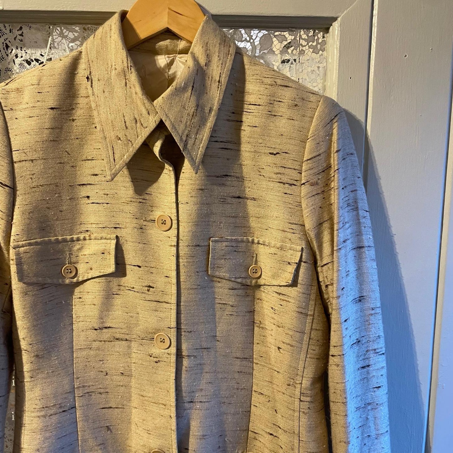 1960s Beige Patterned Rayon Leisure Jacket