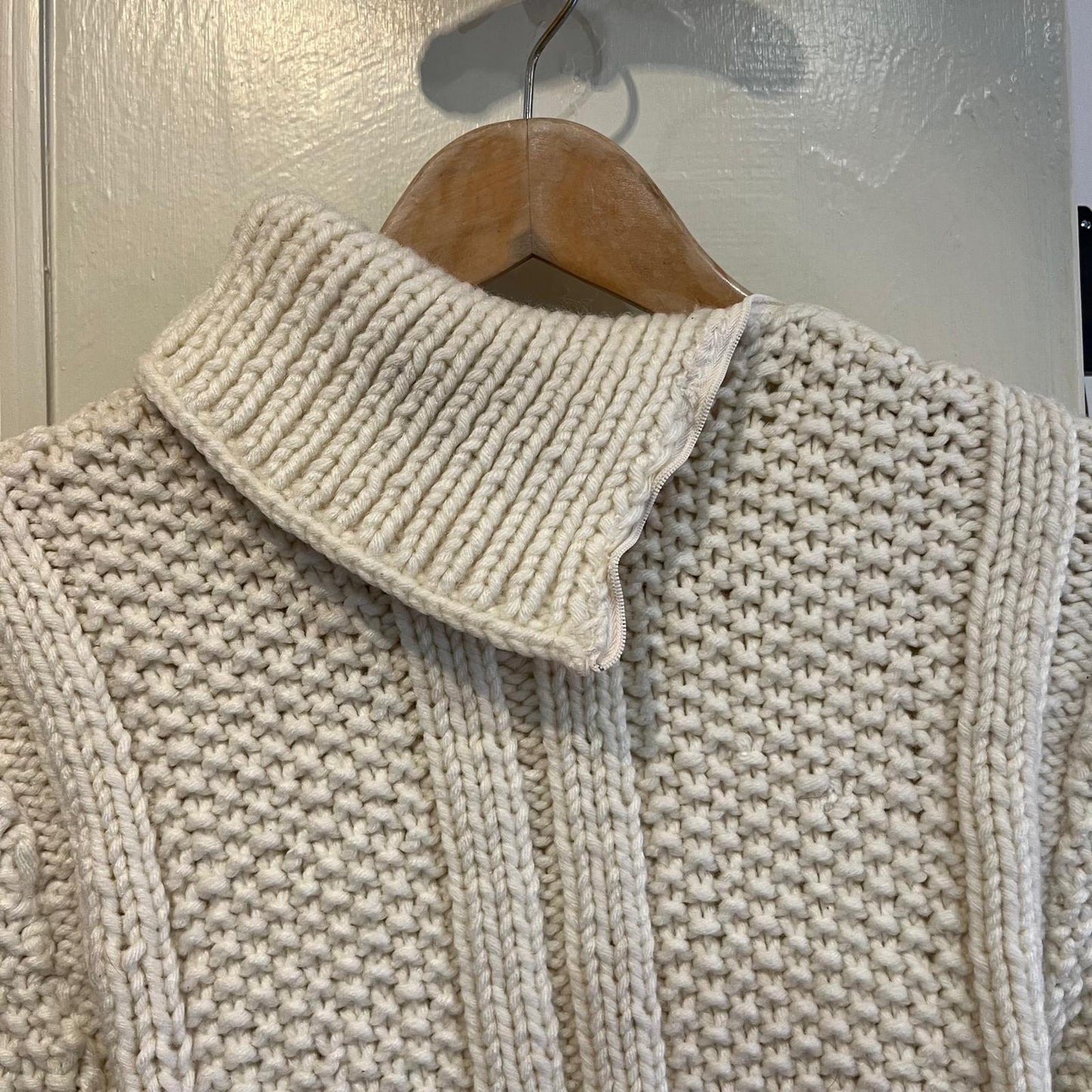 1970s 1980s Cream Knitted Zip Jumper