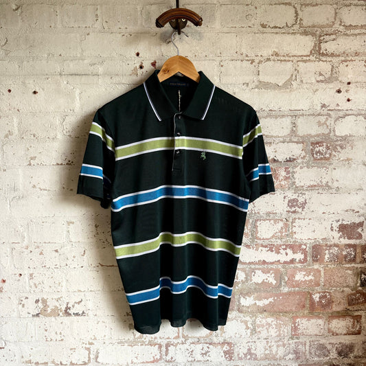 1980s Forest Green Striped Polo Shirt