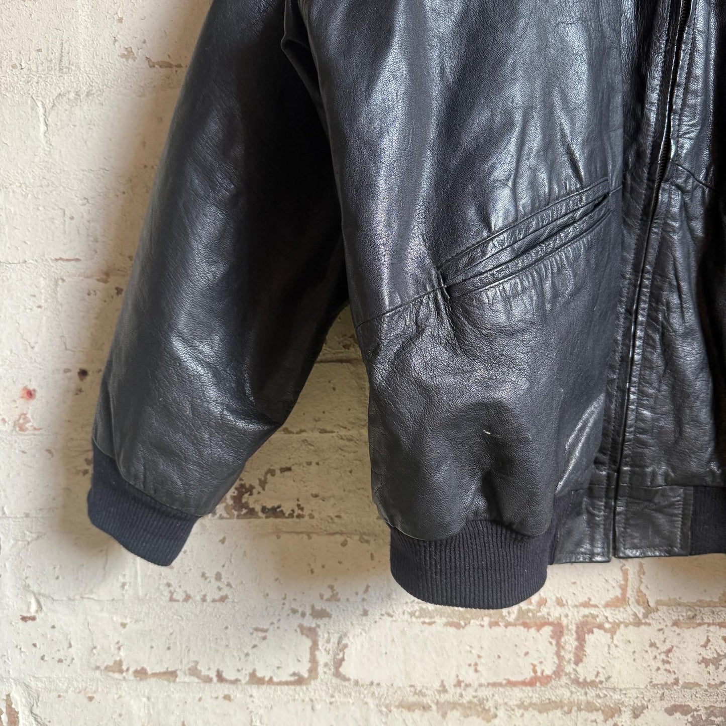 1980s Black Leather Bomber Jacket