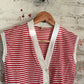 1970s Red Striped Cotton Button Cardigan Vest Top