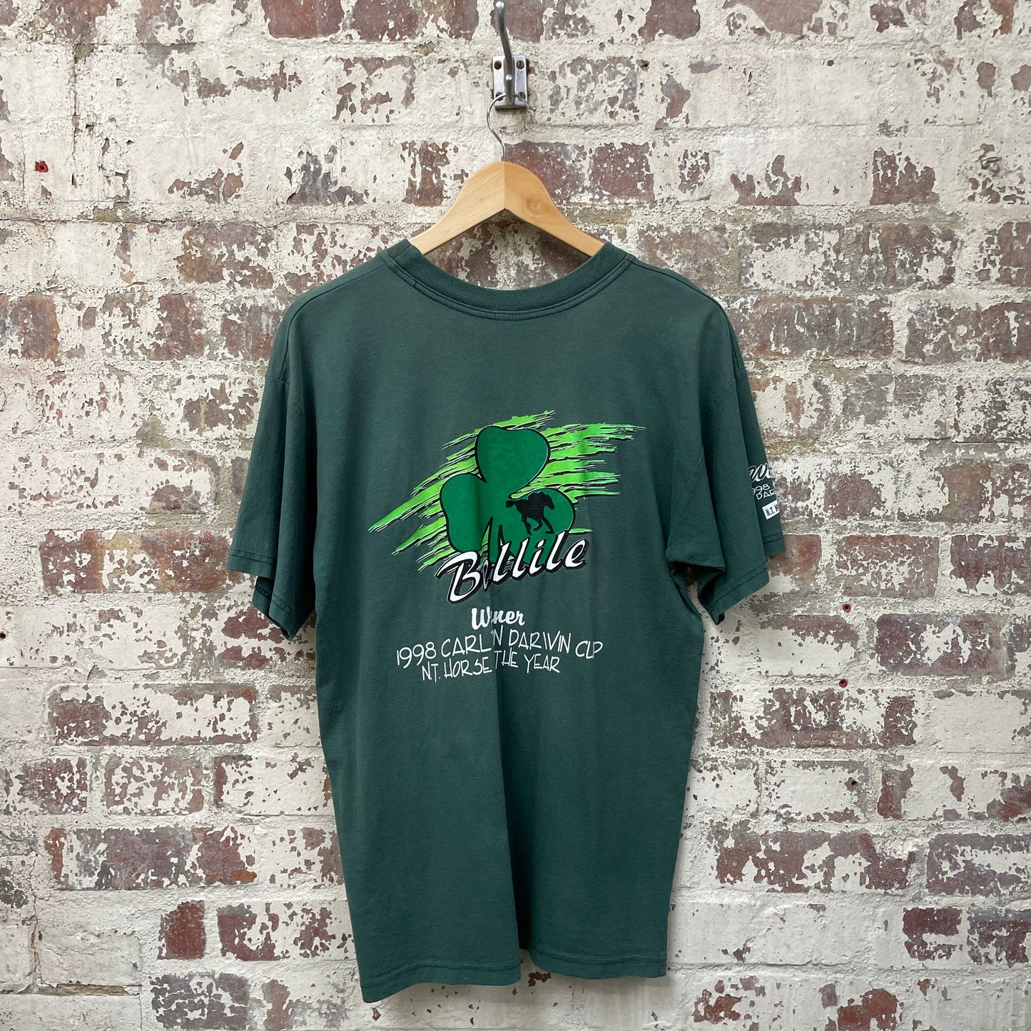 Vintage 1990s Faded Green Graphic Print T-Shirt Top